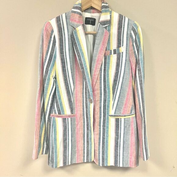 Tahari Pink and Yellow Blazer Lightweight Striped Sz 4 - Picture 1 of 6